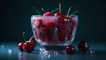 Fresh berry cocktail on a wooden table, a refreshing summer delight generated by AI photo