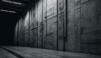 Empty modern apartment with clean concrete flooring and dark abstract walls generated by AI photo