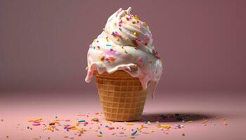 A colorful ice cream cone brings summer fun and sweetness generated by AI photo