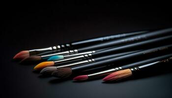 Beauty product paintbrush creates close up of multi colored make up palette generated by AI photo