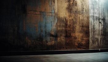 Dark, old building feature with dirty, stained, rusty metal backdrop generated by AI photo