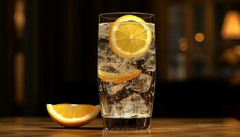 Fresh lemon slice in a glass of refreshing citrus drink generated by AI photo