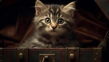 Cute kitten sitting, looking at camera, playful and curious generated by AI photo