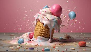 Celebration of joy with colorful balloons, falling confetti generated by AI photo