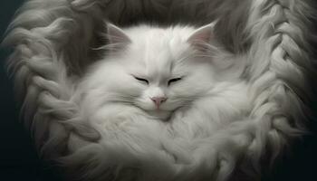 linda gatito con mullido pelo, dormido pacíficamente en naturaleza generado por ai foto