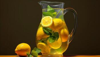 Fresh lemonade, a refreshing summer cocktail with citrus and mint generated by AI photo