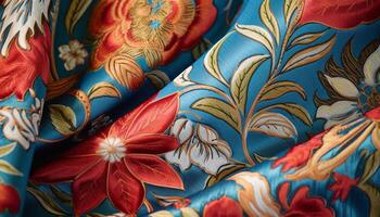 Floral pattern silk dress, vibrant colors, woven with elegance generated by AI photo