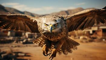 Majestic bird of prey flying in nature, spreading its wings generated by AI photo