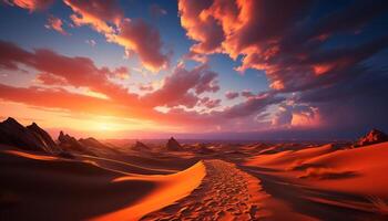 Tranquil scene sunset paints nature beauty on sand dune landscape generated by AI photo