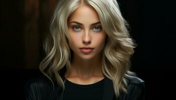 Beautiful blond haired woman, a portrait of elegance and sensuality generated by AI photo