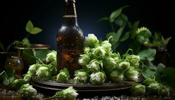 Freshness in a glass, nature celebration of organic beer generated by AI photo