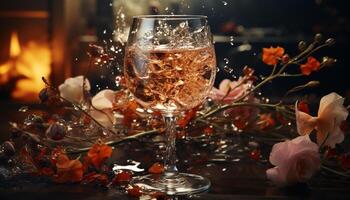 Celebration of romance, elegance, and luxury with wine and champagne generated by AI photo