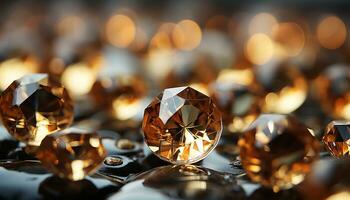 Shiny gemstone jewelry, luxury object, crystal gold reflection, vibrant elegance generated by AI photo