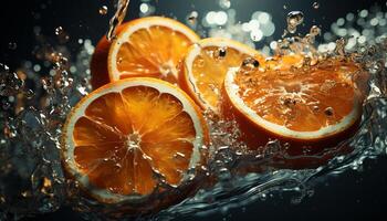 Freshness of citrus fruit, wet with water, nature healthy eating generated by AI photo