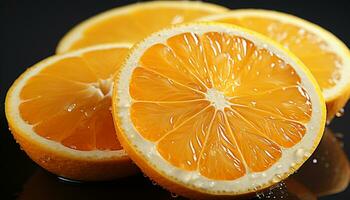 Freshness of citrus fruit, close up slice, orange, healthy eating, ripe generated by AI photo