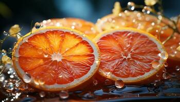 Freshness of citrus fruit, slice of orange, nature healthy eating generated by AI photo