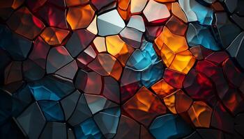 Vibrant colored geometric shapes create a modern, illuminated abstract backdrop generated by AI photo