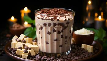 Indulgent dessert dark chocolate milkshake with whipped cream and cookie generated by AI photo