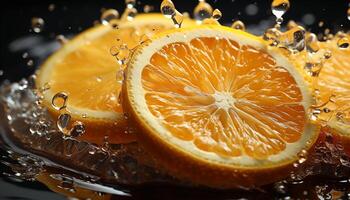 Freshness of citrus fruit, wet slice, liquid orange, refreshing drink generated by AI photo