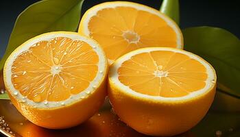 Fresh citrus fruit slice, nature juicy, healthy, vibrant refreshment generated by AI photo