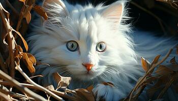 Cute kitten sitting on grass, staring at you, playful nature generated by AI photo