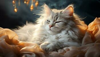 Cute kitten, fluffy fur, playful nature, softness, beauty in nature generated by AI photo