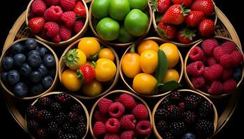 Freshness and variety in a large bowl of colorful berries generated by AI photo