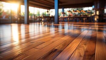 Modern wood plank flooring design in a bright empty office generated by AI photo