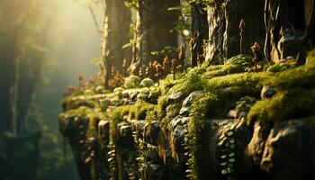 The old tree branch grows in the autumn forest generated by AI photo