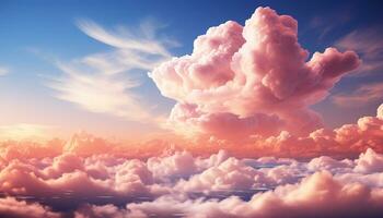 Vibrant sunset sky, a natural beauty in a cloud wave generated by AI photo
