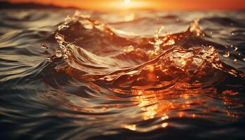 Sunset wave reflects beauty in nature, liquid motion, and tranquil scene generated by AI photo