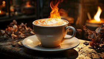 A cozy coffee shop, winter warmth, hot chocolate love generated by AI photo