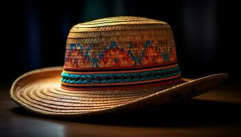 Paja sombrero, sombrero de fieltro, vaquero Moda para hombres verano elegancia generado por ai foto