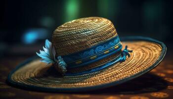 Fashionable men straw hat adds elegance to summer clothing generated by AI photo