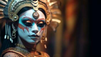 un hermosa joven mujer en tradicional indio ropa y joyería generado por ai foto