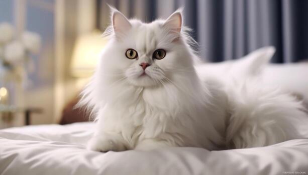 linda gatito descansando en un suave almohada, mirando a cámara generado por ai foto