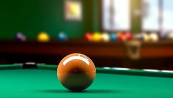 Playing pool in a pub, aiming for success with concentration generated by AI photo