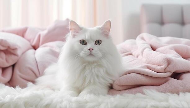linda gatito descansando en un mullido almohada, mirando a cámara generado por ai foto