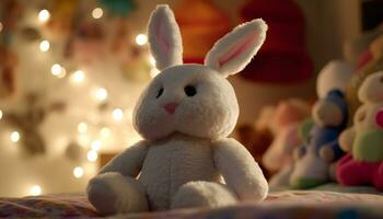 Cute decoration, celebration toy, animal winter, season gift rabbit generated by AI photo