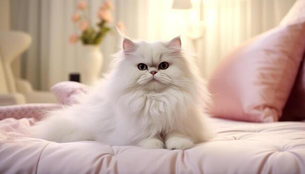 linda gatito descansando en un suave almohada, mirando cómodo y juguetón generado por ai foto