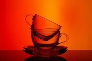 beautiful cups on red and orange background photo