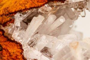 Macro mineral stone crystals Hemimorphite rock on a white background photo