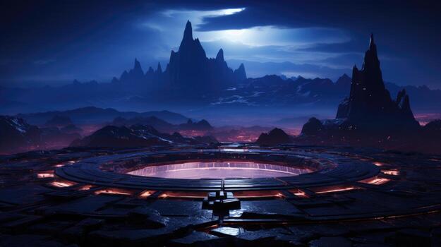 A shot of 3D rendering of futuristic sci fi room scifi background with glowing lights Generative AI photo