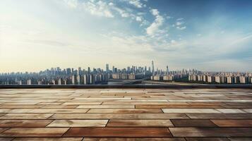 Empty marble floor and modern city skyline in shanghai,China. Generative AI photo