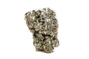 Macro mineral stone Pyrite gold on white background photo