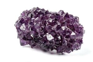 Macro mineral stone Amethysts eye crystals on white background photo