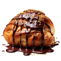 a croissant drizzled with chocolate syrup isolated png