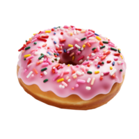 a donut decorated with pink icing with sprinkles, isolated png
