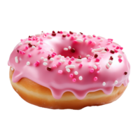 a donut decorated with pink icing with sprinkles, isolated png