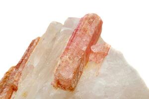 Macro mineral stone Tourmaline in the breed a white background photo